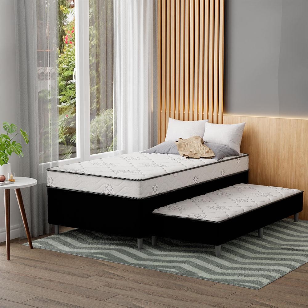 Cama Box Conjugada Solteirão Premier Unibox Molas Ensacadas (63x108x198) com Cama Auxiliar Preta Cama Box Conjugada Solteirão Premier Unibox Molas Ensacadas (63x108x198) com Cama Auxiliar Preta - Oferta na Shopee
