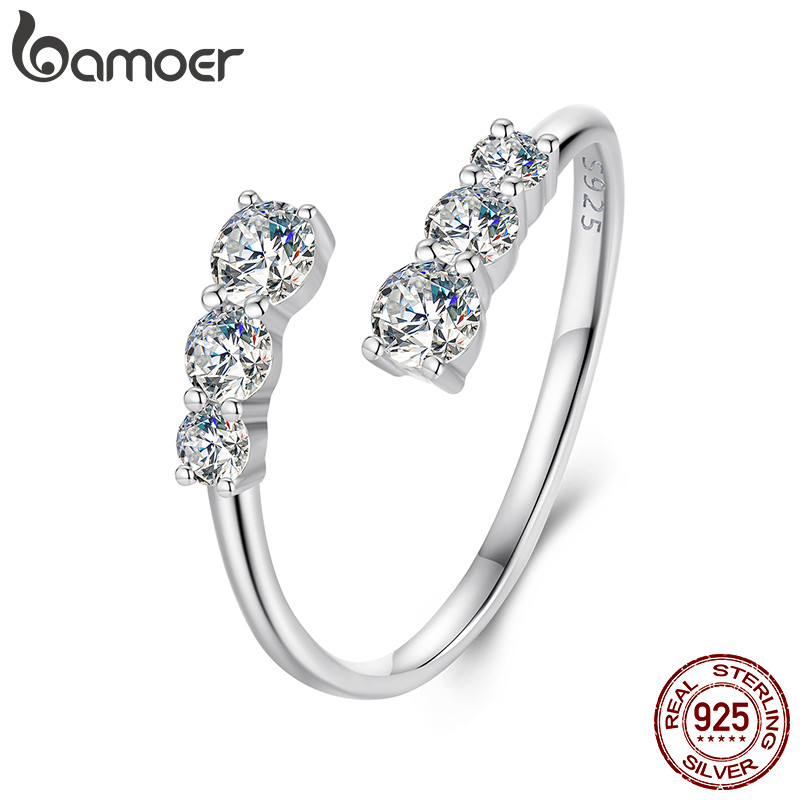Bamoer 925 Prata Esterlina Anel Aberto Brilhante Moissanite Moda Jóias Presentes Para Mulher MSR068-E - Oferta na Shopee