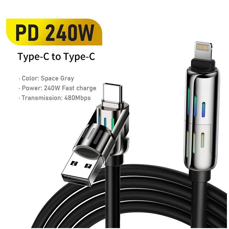 BlitzWolf ® BW-HDC6 Cabo USB 4 Em 1 1.2M RGB Luz Respiratória PD 240W De Carregamento Rápido Shell De Liga De Zinco E Da - Oferta na Shopee