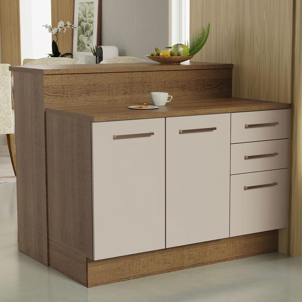 Ilha de Cozinha com Bancada e Balcão 120 cm Rustic/Crema Agata Madesa Ilha de Cozinha com Bancada e Balcão 120 cm Rustic/Crema Agata Madesa - Oferta na Shopee