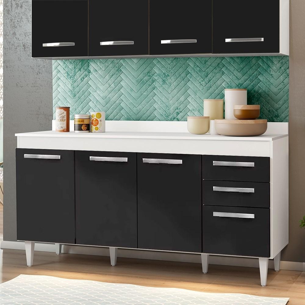 Balcão Gabinete Para Pia 150cm 4 Portas 2 Gavetas Com Tampo Lis L03 Branco/Preto - Mpozenato - Oferta na Shopee