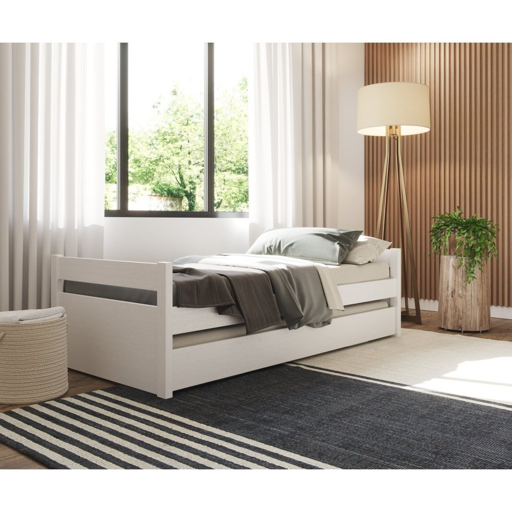 Bicama 90x190cm em Madeira Maciça Double Yescasa Branco Bicama 90x190cm em Madeira Maciça Double Yescasa Branco - Oferta na Shopee