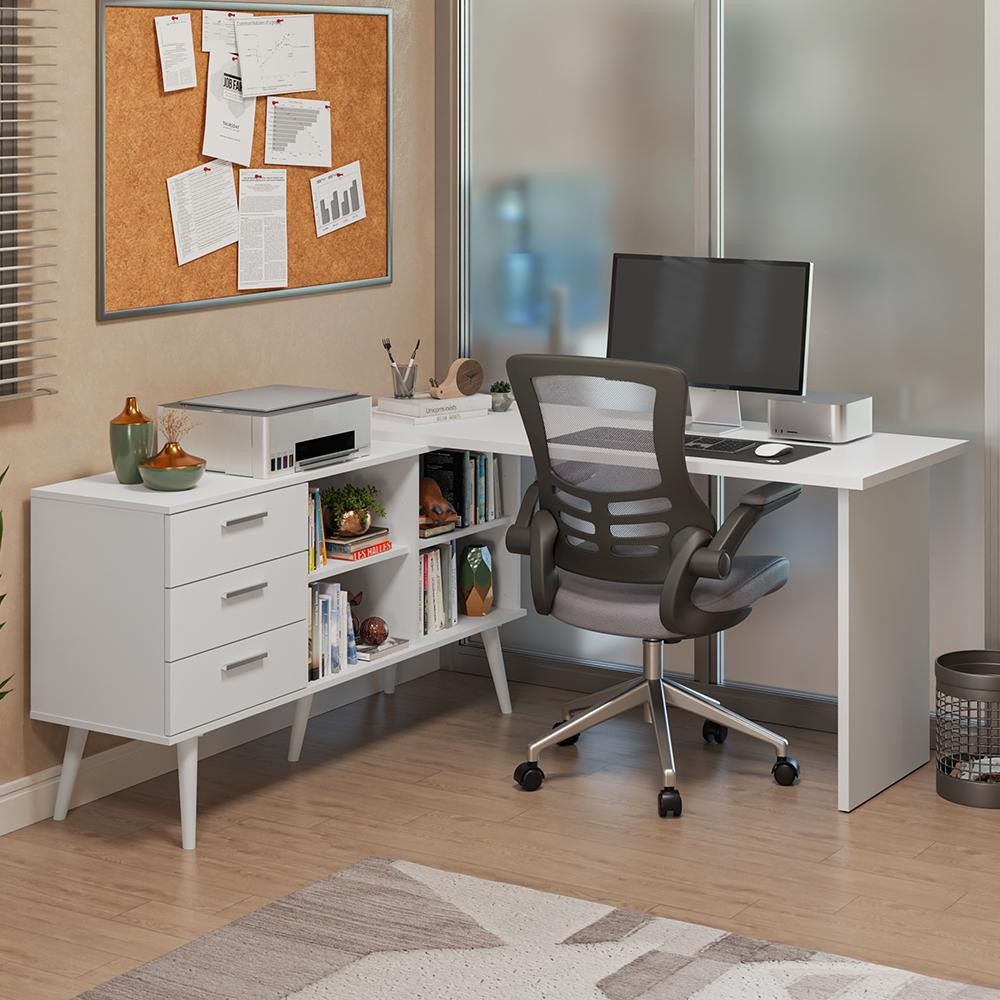 Mesa de Escritório em L 3 Gavetas Branco Lisboa Madesa XA Mesa de Escritório em L 3 Gavetas Branco Lisboa Madesa XA - Oferta na Shopee