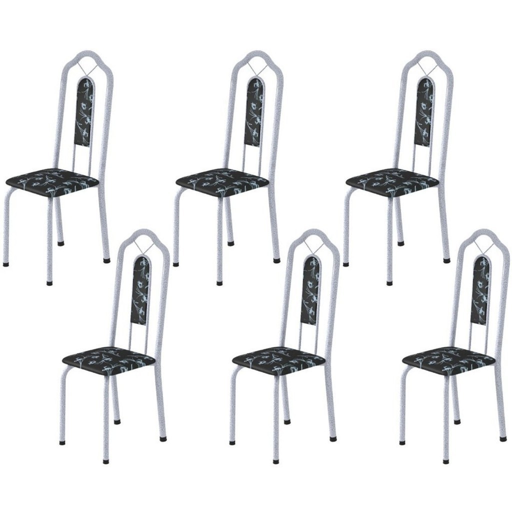Kit 6 Cadeiras Tubular Bianca Martelado Pérola/Preto Floral Kit 6 Cadeiras Tubular Bianca Martelado Pérola/Preto Floral - Oferta na Shopee
