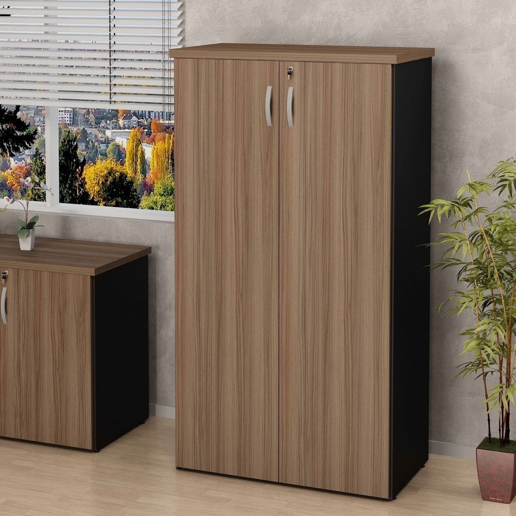 Armário Multiuso Alto Para Escritório 2 Portas Nogal/Preto Armário Multiuso Alto Para Escritório 2 Portas Nogal/Preto - Oferta na Shopee
