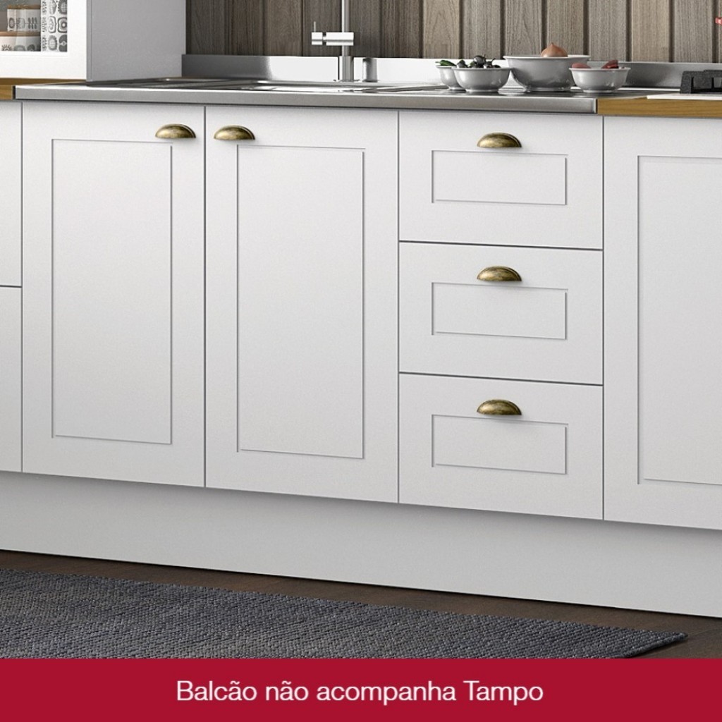 Balcão de Cozinha para Pia Nova York 2 Portas 3 Gavetas Branco Hp - Henn Balcão de Cozinha para Pia Nova York 2 Portas 3 Gavetas Branco Hp - Henn - Oferta na Shopee
