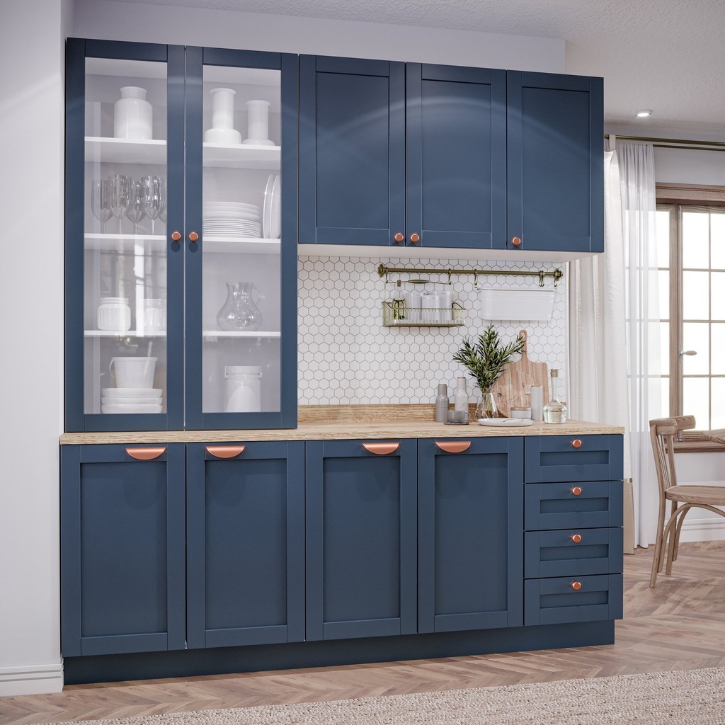 Cozinha Modulada Compacta 4 Peças com Armário Aéreo 2 Portas Vidro Arizona CabeCasa MadeiraOriginals Branco/Azul Cozinha Modulada Compacta 4 Peças com Armário Aéreo 2 Portas Vidro Arizona CabeCasa MadeiraOriginals Branco/Azul - Oferta na Shopee
