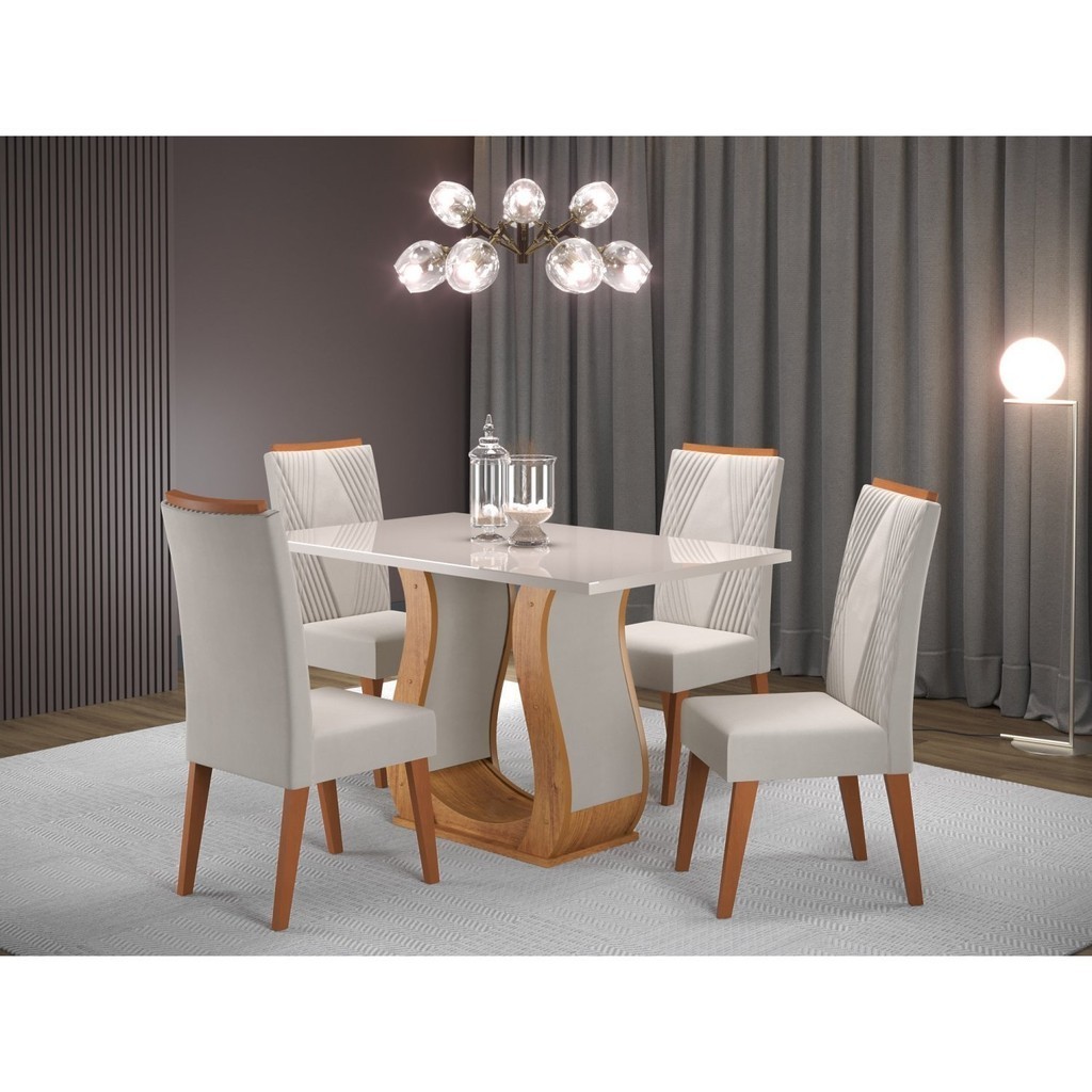 Mesa de Jantar Retangular Salin com 4 Cadeiras Madeira Maciça Vegas Off White/Mel/Marfim Mesa de Jantar Retangular Salin com 4 Cadeiras Madeira Maciça Vegas Off White/Mel/Marfim - Oferta na Shopee