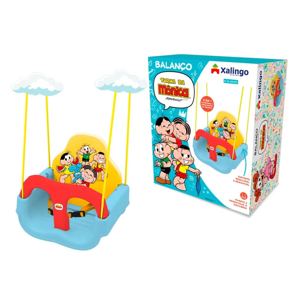 Balanço Turma da Mônica para Bebês de 19 até 36 Meses Suporta até 23 kg Xalingo - 20210 - Oferta na Shopee