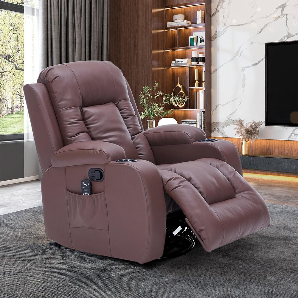 Poltrona do Papai Giratória Reclinável Manual Austin Aquecimento Massagem PU Marrom Chocolate - Oferta na Shopee