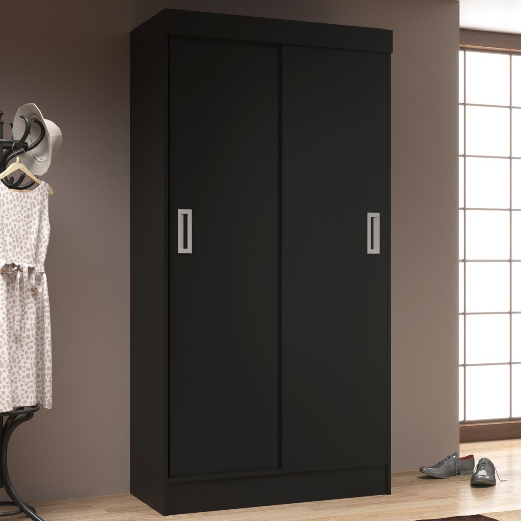 Guarda-Roupa Solteiro Berlim 2 Portas de Correr Preto - Evidencia Móveis Guarda-Roupa Solteiro Berlim 2 Portas de Correr Preto - Evidencia Móveis - Oferta na Shopee