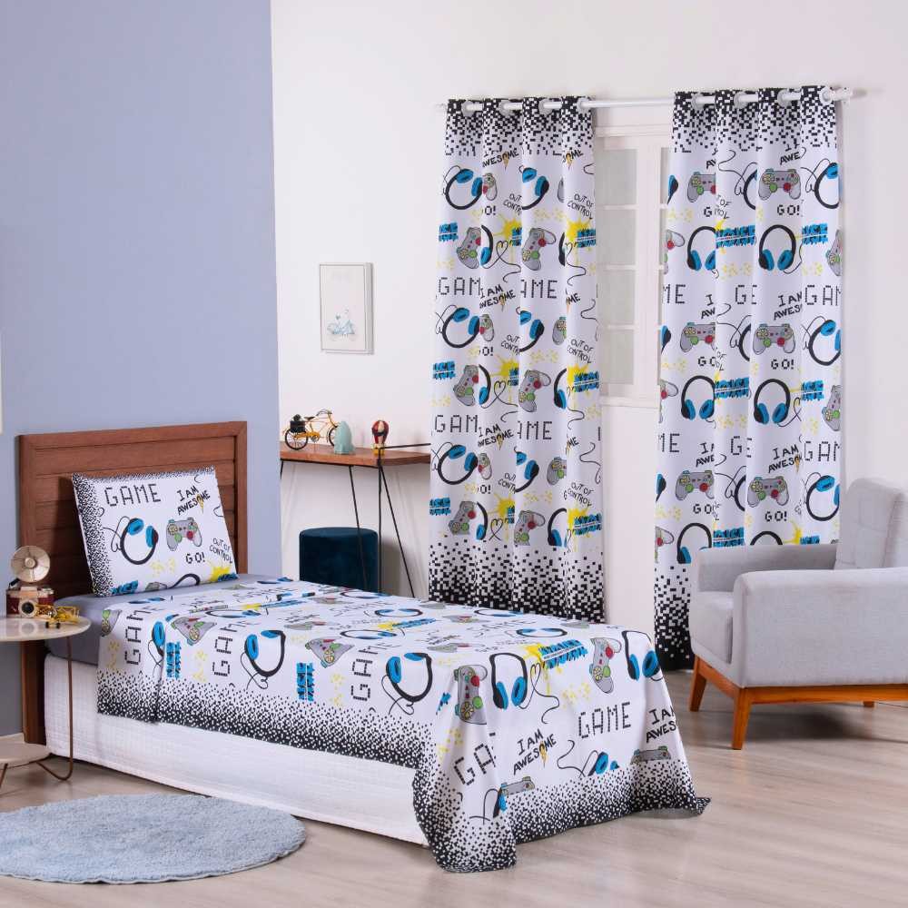 Kit 4 Peças Jogo de Cama e Cortina 3