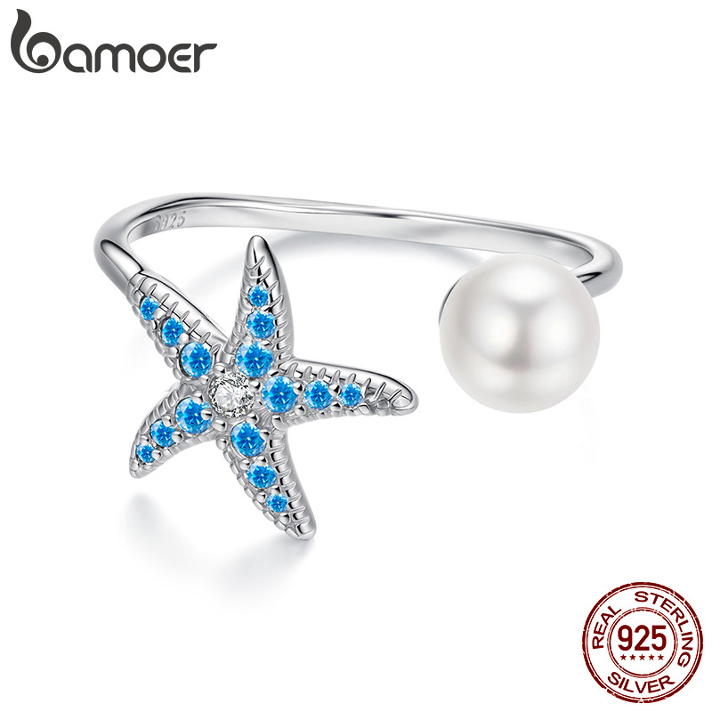 Bamoer 925 Prata Esterlina Anel Ajustável Estrela Do Mar Requintado Moda Jóias Presente Feminino - Oferta na Shopee