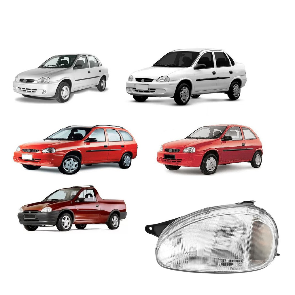 Farol Corsa Sedan Hatch Wagon Pick Up Wind Classic 1994 a 1999 Carcaca Preta Mascara Cromada Lado Esquerdo Farol Corsa Sedan Hatch Wagon Pick Up Wind Classic 1994 a 1999 Carcaca Preta Mascara Cromada Lado Esquerdo - Oferta na Shopee