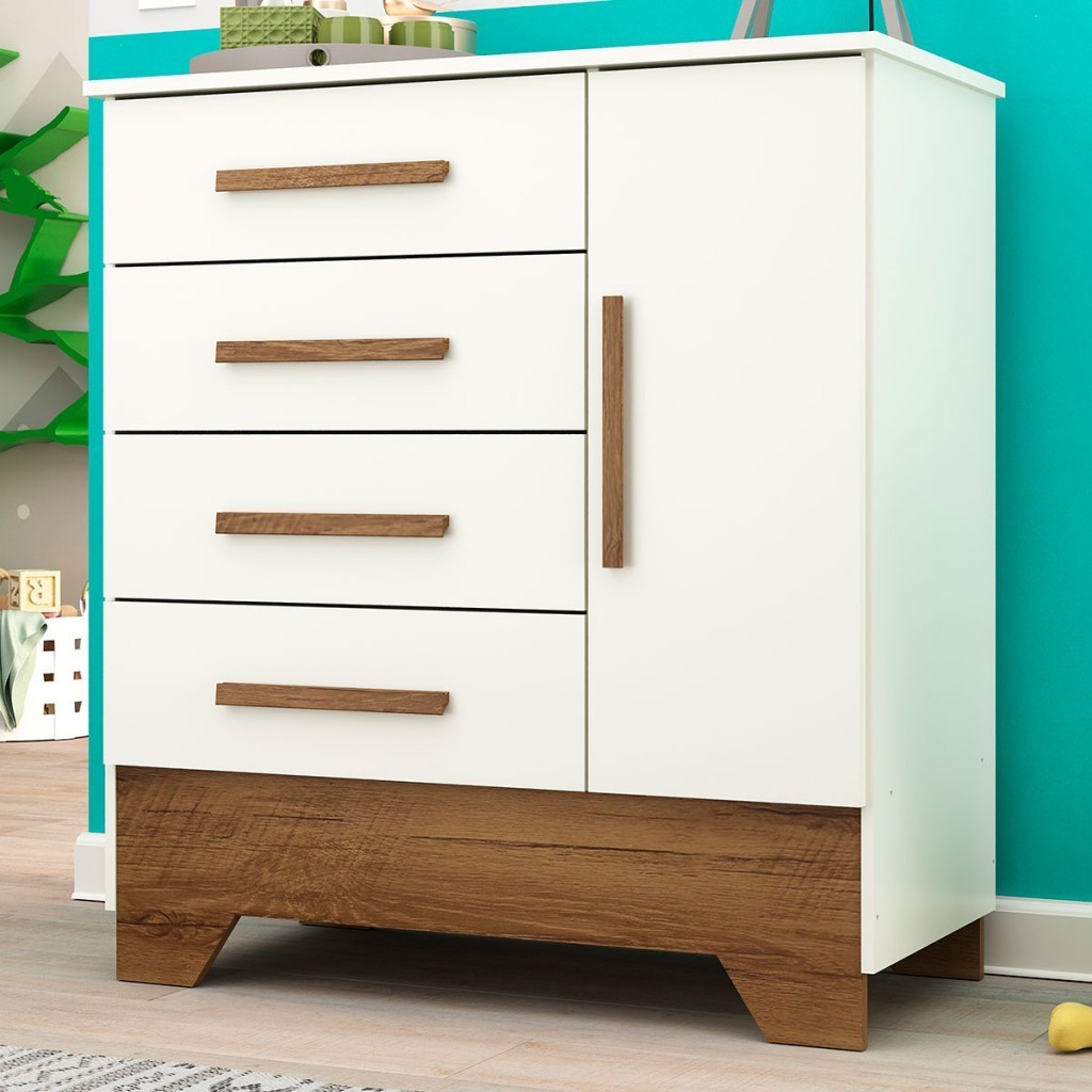 Cômoda Infantil Kids 1 Porta 4 Gavetas Branco/Nature - Panorama Móveis Cômoda Infantil Kids 1 Porta 4 Gavetas Branco/Nature - Panorama Móveis - Oferta na Shopee