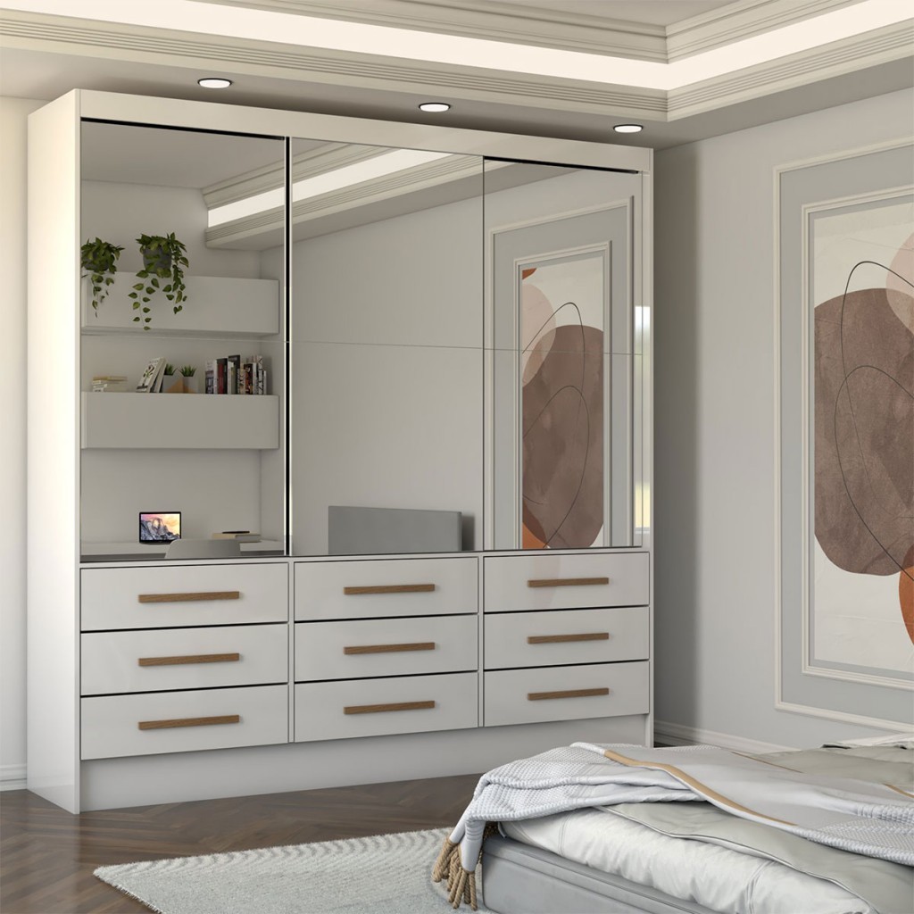 Guarda-Roupa Casal Taylor Premium 3 Portas 9 Gavetas com Espelho - Panorama Móveis Guarda-Roupa Casal Taylor Premium 3 Portas 9 Gavetas com Espelho - Panorama Móveis - Oferta na Shopee