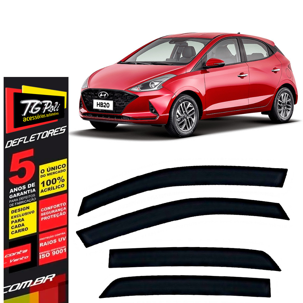 Calha de Chuva Hyundai HB20 Hatch 2020 a 2026 TG Poli Defletor 4 portas Protetor Janelas Fumê - Oferta na Shopee