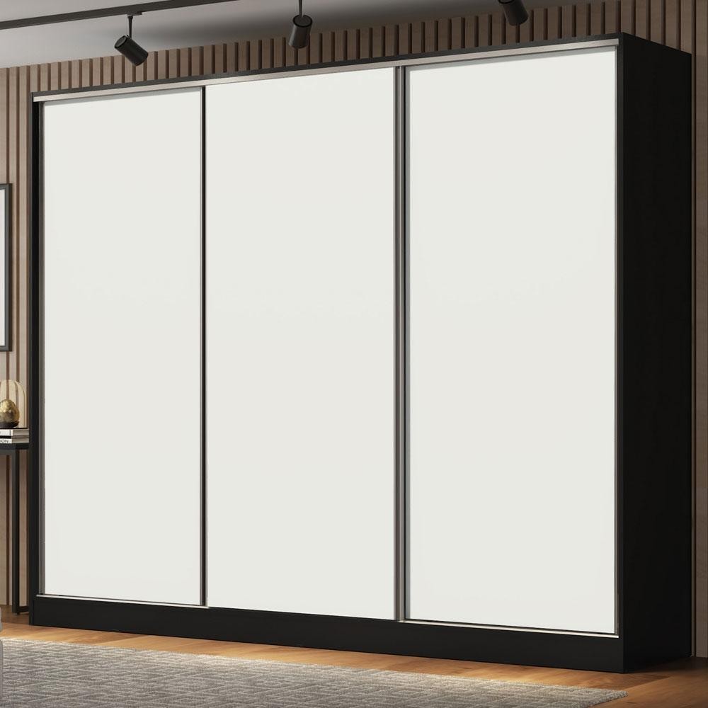 Guarda Roupa Casal 100% MDF Madesa Royale 3 Portas de Correr - Preto/Branco Guarda Roupa Casal 100% MDF Madesa Royale 3 Portas de Correr - Preto/Branco - Oferta na Shopee