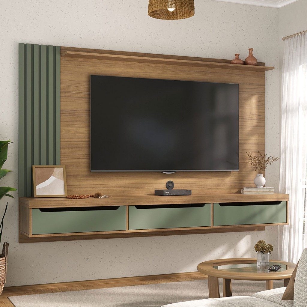 Painel para TV Até 75 Polegadas Luxo 3 Gavetas Carvalho/Menta - Pnr Móveis Painel para TV Até 75 Polegadas Luxo 3 Gavetas Carvalho/Menta - Pnr Móveis - Oferta na Shopee