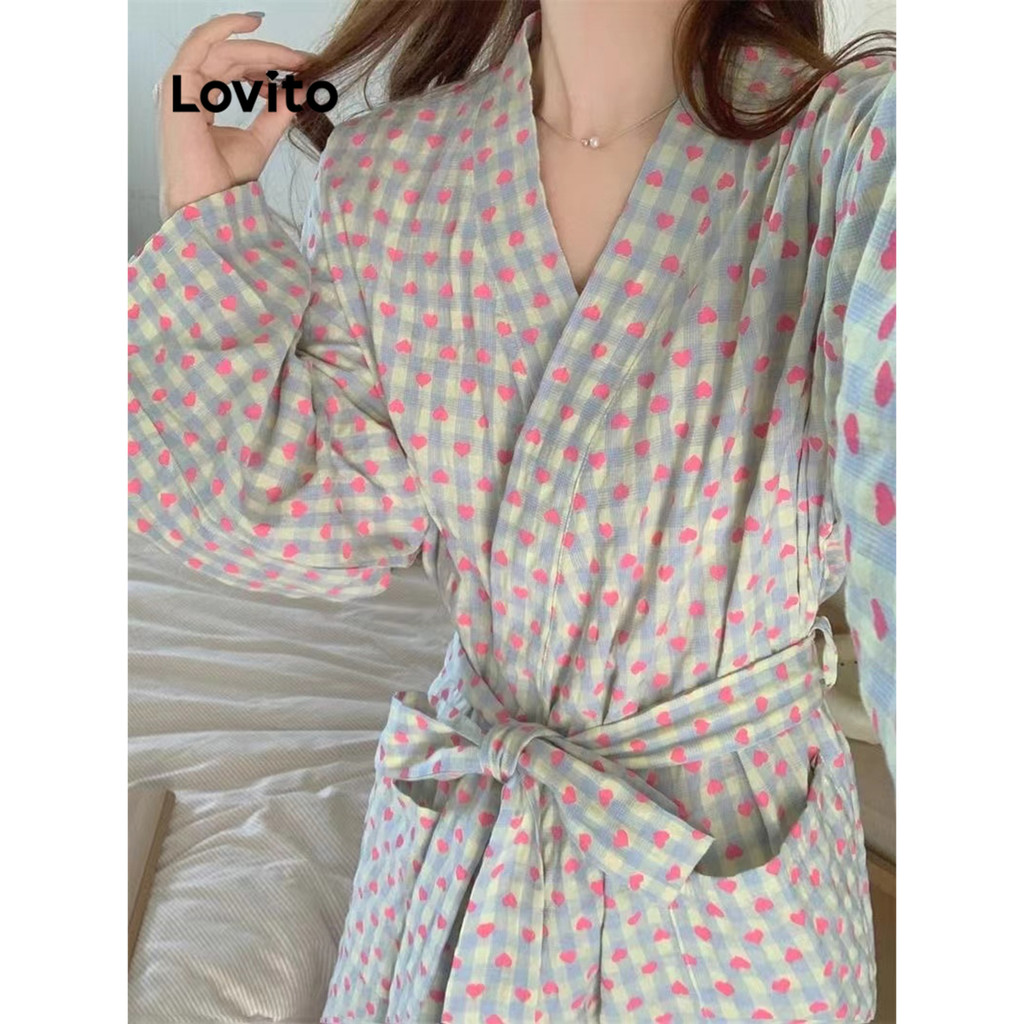 Lovito Robes femininos casuais com gravata floral Ditsy na frente LNA75661 - Oferta na Shopee