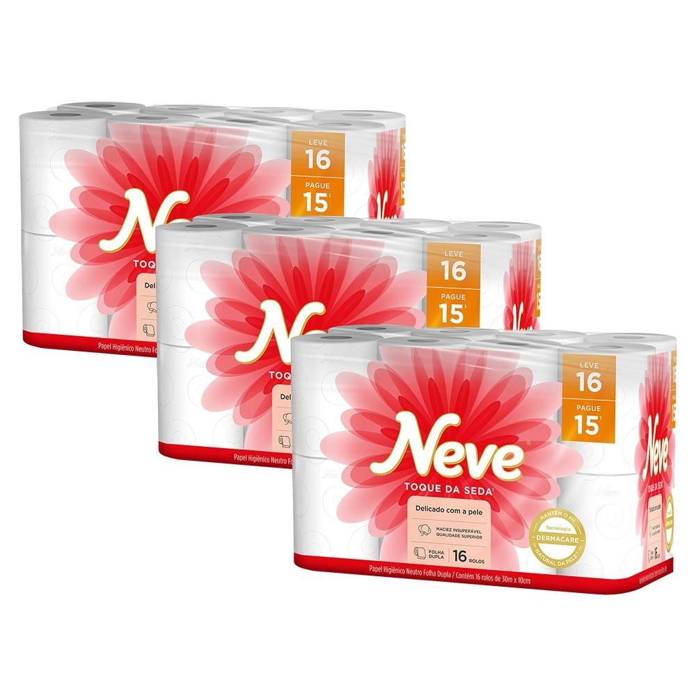 Kit 3 Papel Higiênico Neve Toque de Seda Folha Dupla 16un cada Kit 3 Papel Higiênico Neve Toque de Seda Folha Dupla 16un cada - Oferta na Shopee