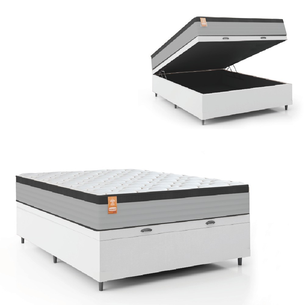 Cama Box Baú Colchão Casal Molas Ensacadas Real 138x188x68cm Linho Branco / Preto Inducol - Suporta até 130kg por Pessoa Cama Box Baú Colchão Casal Molas Ensacadas Real 138x188x68cm Linho Branco / Preto Inducol - Suporta até 130kg por Pessoa - Oferta na Shopee