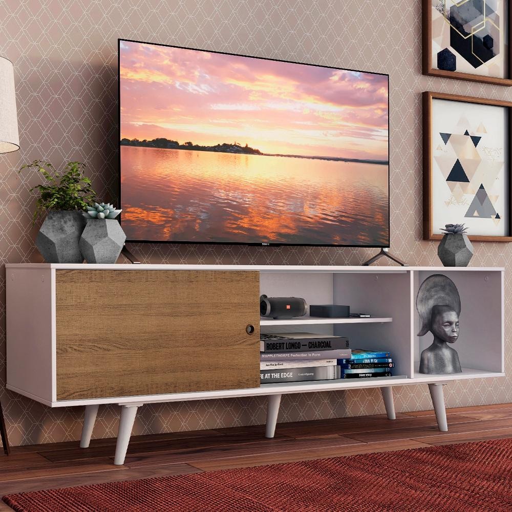 Rack Madesa Dubai para TV até 65 Polegadas com Pés - Branco/Rustic/Branco Rack Madesa Dubai para TV até 65 Polegadas com Pés - Branco/Rustic/Branco - Oferta na Shopee