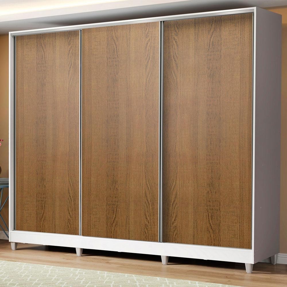 Guarda Roupa Casal 100% MDF Madesa Royale 3 Portas de Correr com Pés- Branco/Rustic Guarda Roupa Casal 100% MDF Madesa Royale 3 Portas de Correr com Pés- Branco/Rustic - Oferta na Shopee