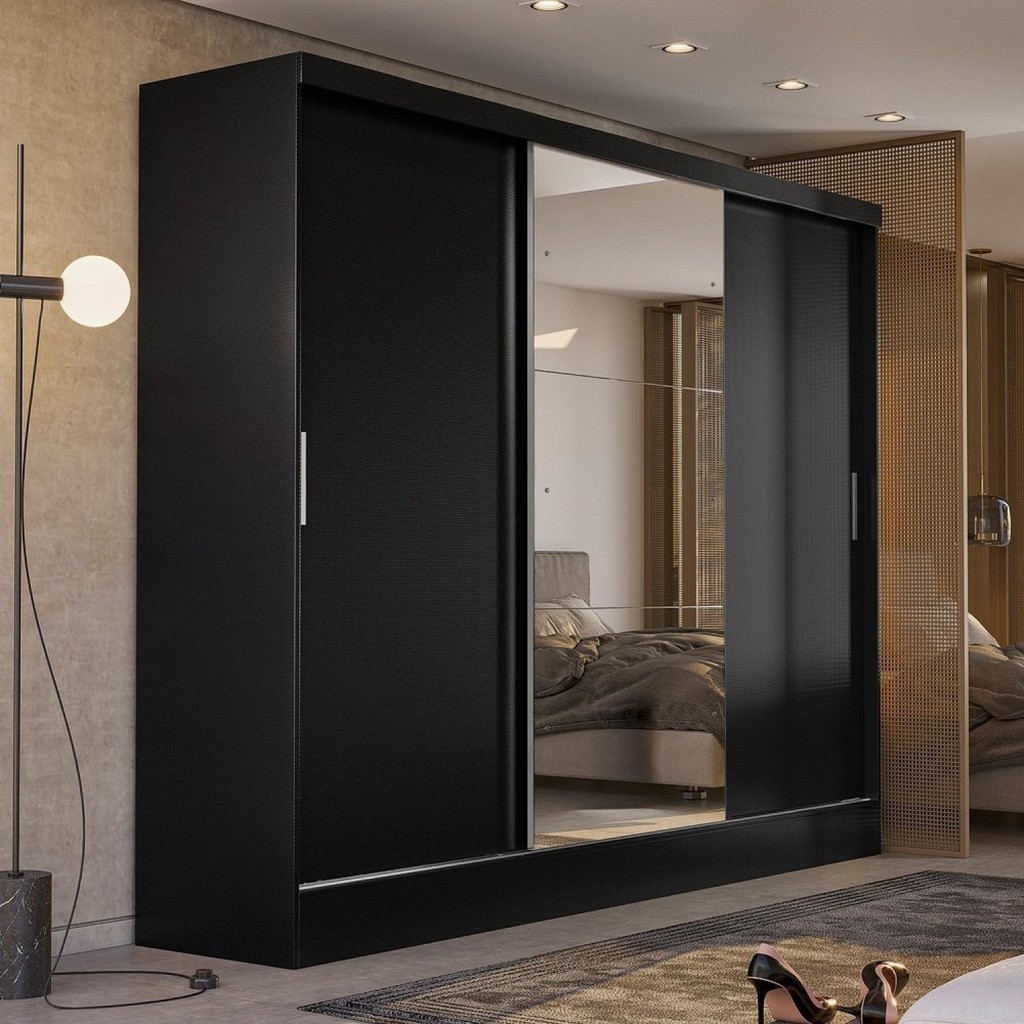 Guarda-roupa Casal 3 Portas Plata Preto/Amendola Guarda-roupa Casal 3 Portas Plata Preto/Amendola - Oferta na Shopee