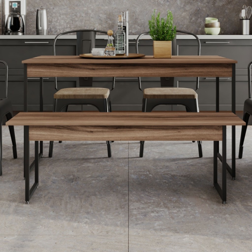 Mesa de Madeira Tub com 1 Banco Nogal/Preto - Compace Mesa de Madeira Tub com 1 Banco Nogal/Preto - Compace - Oferta na Shopee
