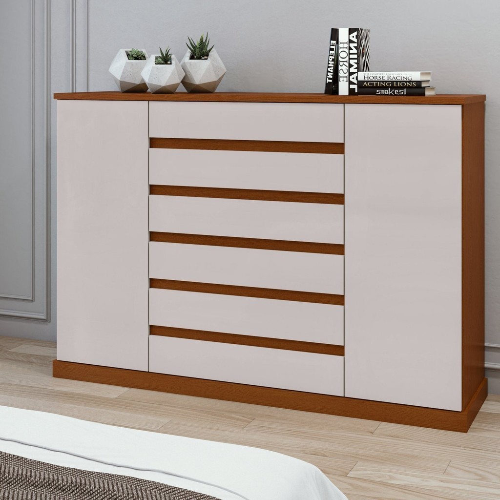 Cômoda 2 Portas 7 Gavetas 3 Prateleiras Vedra Frassino/Off White Cômoda 2 Portas 7 Gavetas 3 Prateleiras Vedra Frassino/Off White - Oferta na Shopee