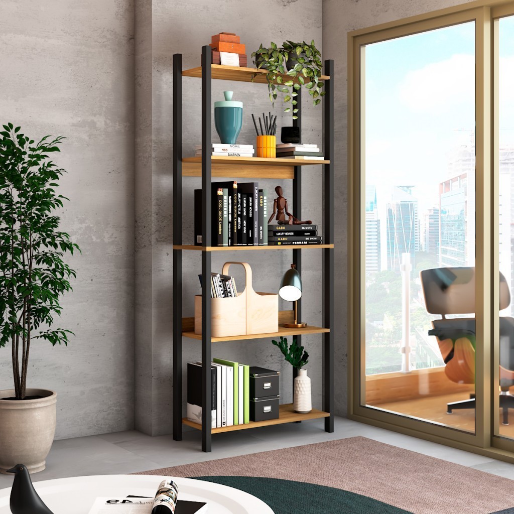 Estante para Livros Nobre 5 Prateleiras Estilo Industrial Freijó/Black - Panorama Móveis Estante para Livros Nobre 5 Prateleiras Estilo Industrial Freijó/Black - Panorama Móveis - Oferta na Shopee