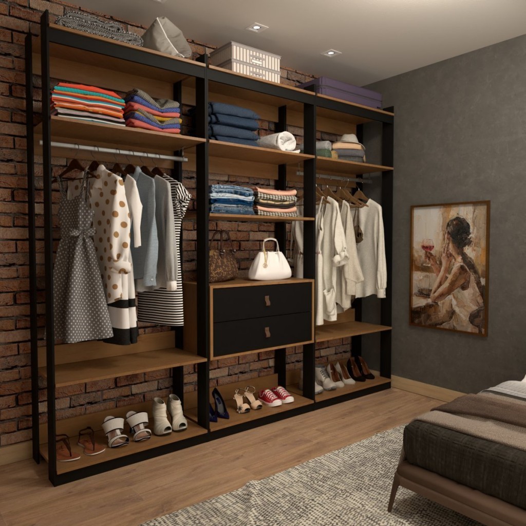Closet Industrial Marseille 2 Gavetas 8 Prateleiras 2 Cabideiros Black/Brise - Panorama Móveis Closet Industrial Marseille 2 Gavetas 8 Prateleiras 2 Cabideiros Black/Brise - Panorama Móveis - Oferta na Shopee
