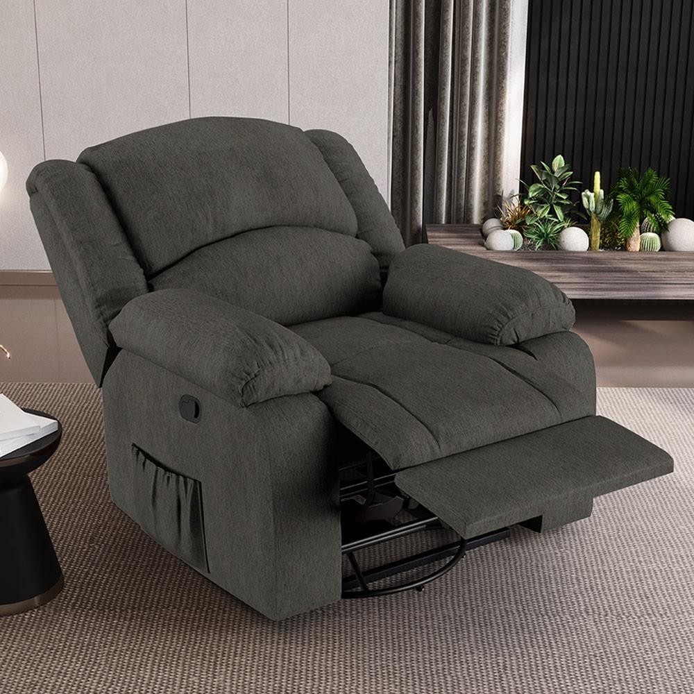 Poltrona do Papai Reclinável Sala de Cinema Madrid Glider Manual Giratória Linho Chumbo  G23 - Gran Belo - Oferta na Shopee