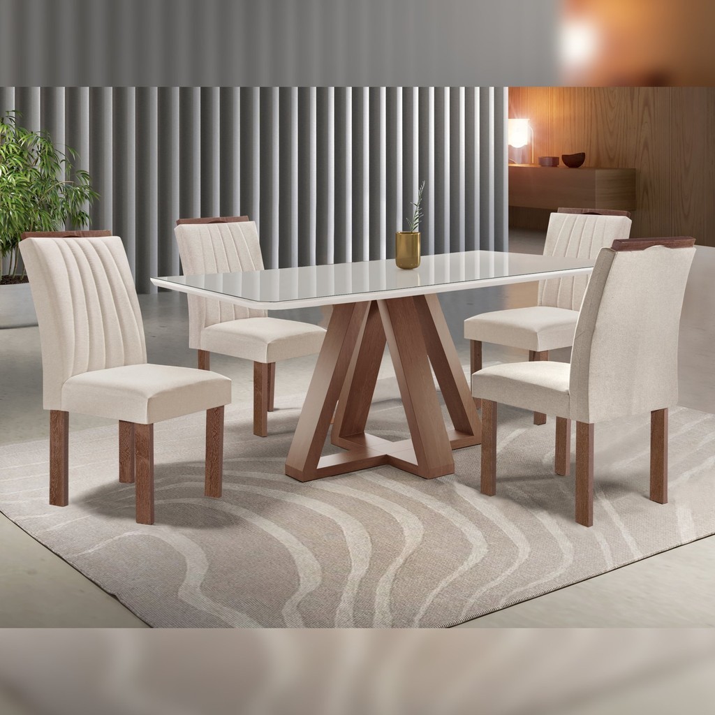 Conjunto Mesa Tampo Smart Plus Kyra 120cmx90cm 4 Cadeiras Arthus Chocolate/Off White/Suede Bege Conjunto Mesa Tampo Smart Plus Kyra 120cmx90cm 4 Cadeiras Arthus Chocolate/Off White/Suede Bege - Oferta na Shopee