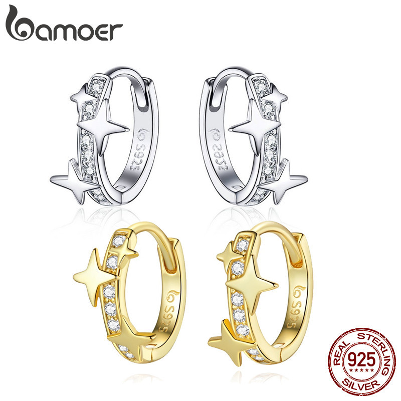Bamoer 925 Sterling Silver Star Earbuckles Com Duas Cores Presentes De Aniversário Para Mulheres BSE076 - Oferta na Shopee