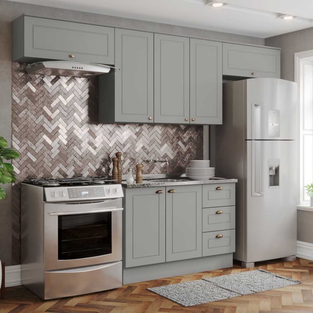 Cozinha Completa Americana 7 Portas 3 Gavetas 100% Mdf Cinza - Henn Cozinha Completa Americana 7 Portas 3 Gavetas 100% Mdf Cinza - Henn - Oferta na Shopee