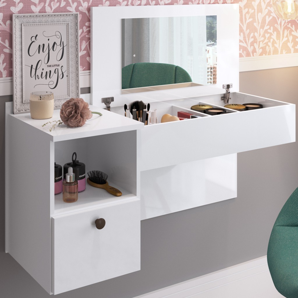 Penteadeira Suspensa com Nichos Mu111 Branco - Decibal Móveis Penteadeira Suspensa com Nichos Mu111 Branco - Decibal Móveis - Oferta na Shopee