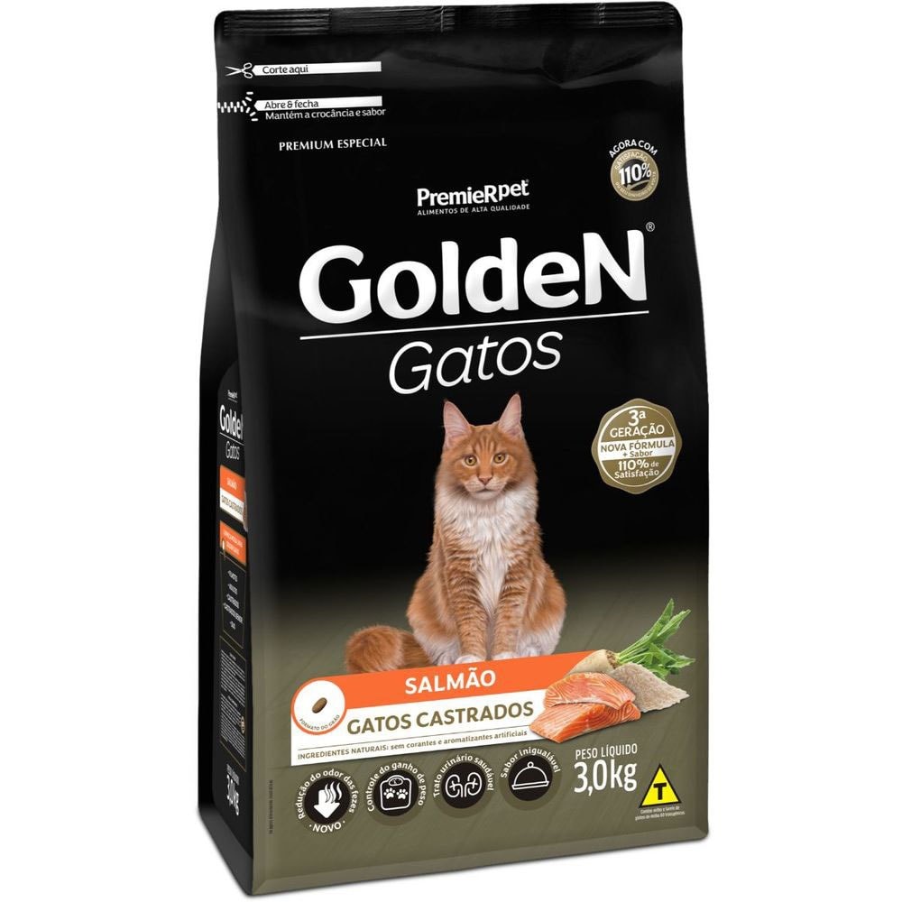 Ração Golden para Gatos Adultos Castrados Salmão 3kg - Oferta na Shopee