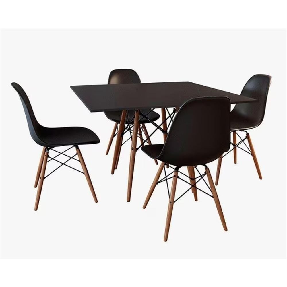 Conjunto De Mesa De Jantar Eames Eiffel Quadrada 90cm Tampo De Madeira 4 Cadeiras Pretas Conjunto De Mesa De Jantar Eames Eiffel Quadrada 90cm Tampo De Madeira 4 Cadeiras Pretas - Oferta na Shopee