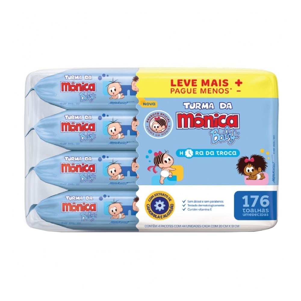 Toalhas Umedecidas Turma da Monica Baby Hora da Troca 176 Unidades Leve mais Pague menos - Oferta na Shopee