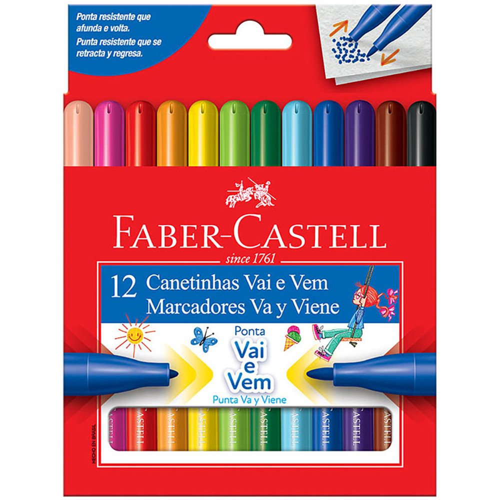 Caneta hidrográfica Vai e Vem 12 cores 150112VVZF Faber-Castell Caneta hidrográfica Vai e Vem 12 cores 150112VVZF Faber-Castell - Oferta na Shopee