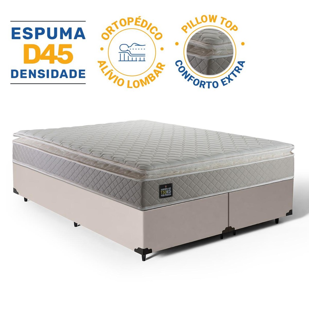 Cama Box com Colchão de Espuma D45 Pillow Top Strong Queen 158cm Cama Box com Colchão de Espuma D45 Pillow Top Strong Queen 158cm - Oferta na Shopee