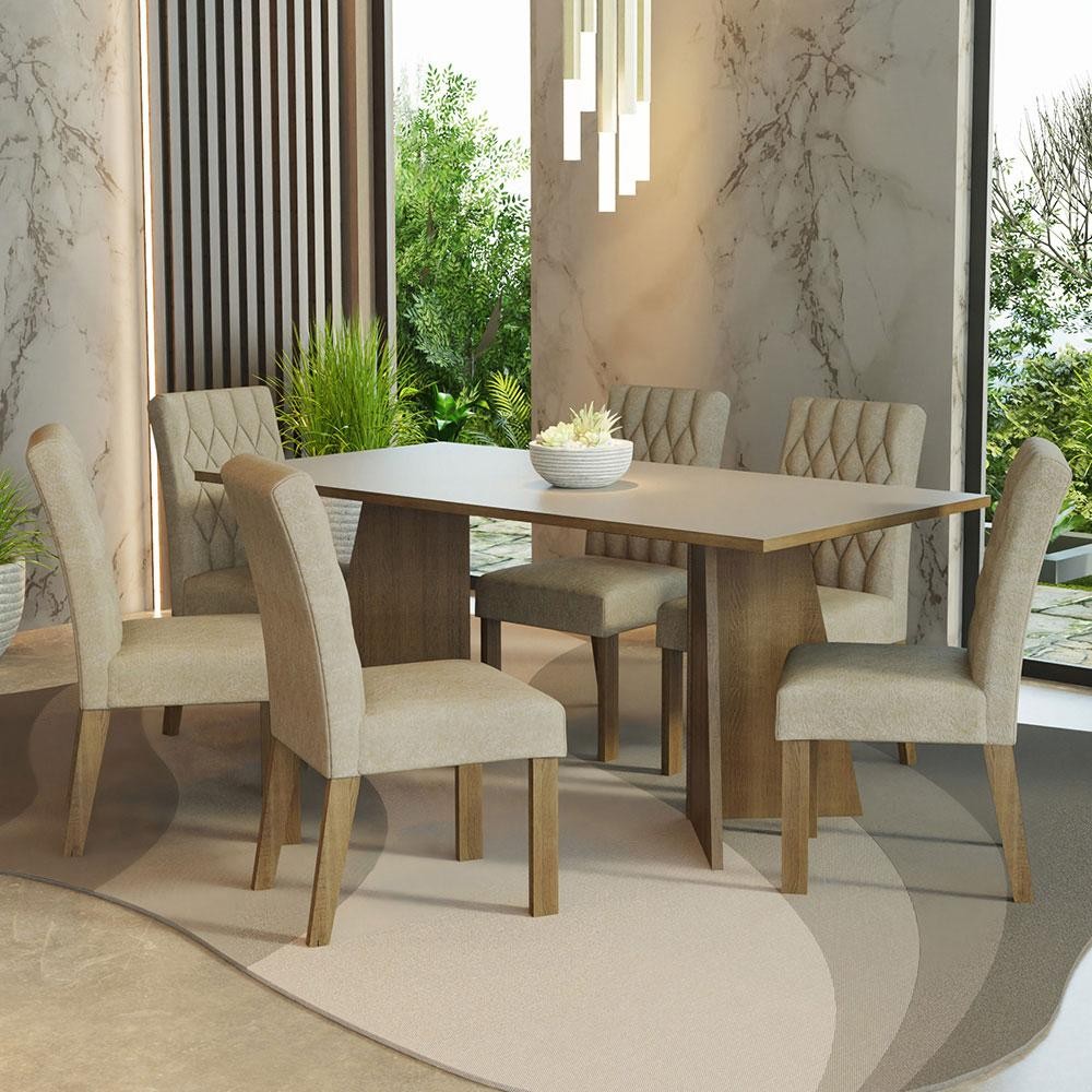 Conjunto Sala de Jantar Mesa Tampo de Madeira 6 Cadeiras Rustic/Crema/Imperial Madison Madesa Conjunto Sala de Jantar Mesa Tampo de Madeira 6 Cadeiras Rustic/Crema/Imperial Madison Madesa - Oferta na Shopee
