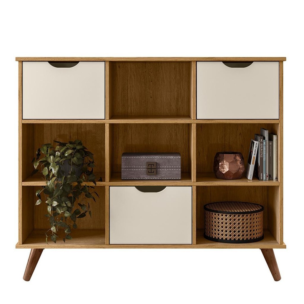 Nicho Organizador Retrô 3 Gavetas Freijó/Off White - Qmovi Nicho Organizador Retrô 3 Gavetas Freijó/Off White - Qmovi - Oferta na Shopee