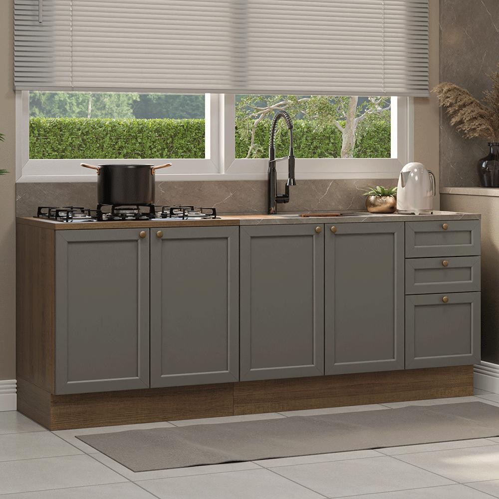 Kit com 2 Balcões de Cozinha 3 Gavetas 4 Portas (Sem Tampo e Pia) Rustic/Cinza Vik Madesa 01 Kit com 2 Balcões de Cozinha 3 Gavetas 4 Portas (Sem Tampo e Pia) Rustic/Cinza Vik Madesa 01 - Oferta na Shopee