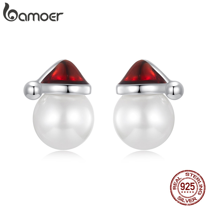 Brincos Bamoer 925 Sterling Sliver Chapéu De Natal Joias De Pérolas Presentes Para Mulheres - Oferta na Shopee
