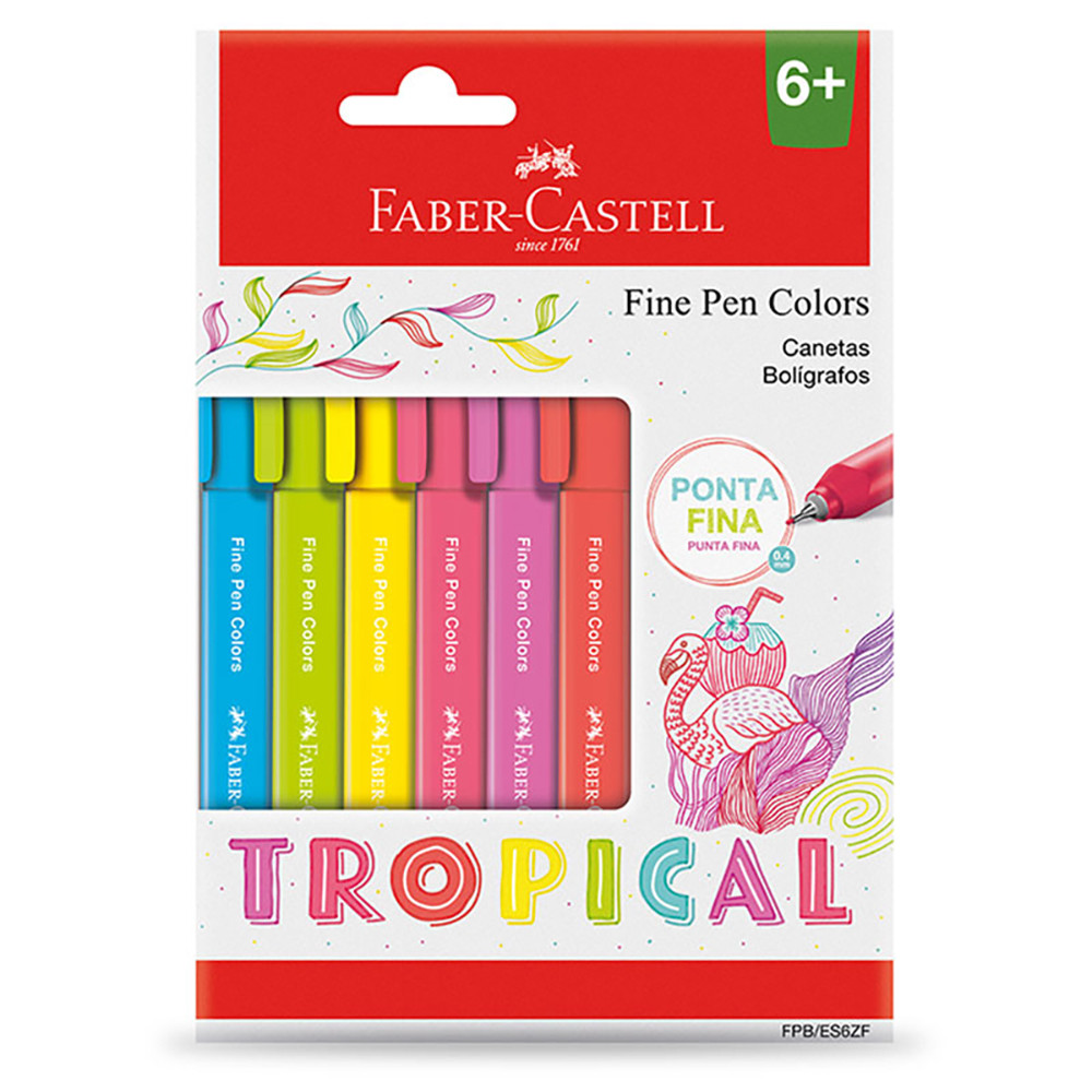 Caneta hidrográfica Fine Pen Colors Tropical FPB/ES6ZF com 6 unidades Faber-Castell - Oferta na Shopee