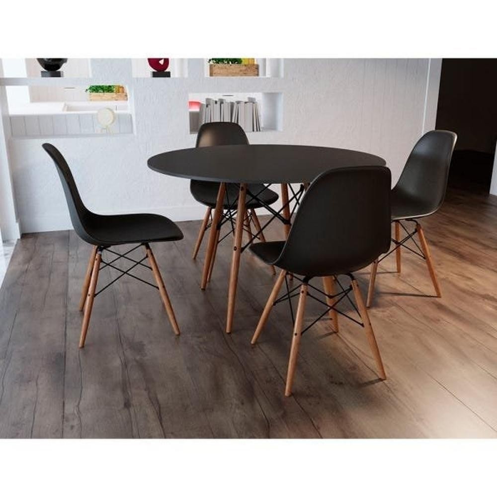 Mesa De Jantar Com 4 Cadeiras Pretas Eames 90cm Base Madeira Tampo Preto Mesa De Jantar Com 4 Cadeiras Pretas Eames 90cm Base Madeira Tampo Preto - Oferta na Shopee
