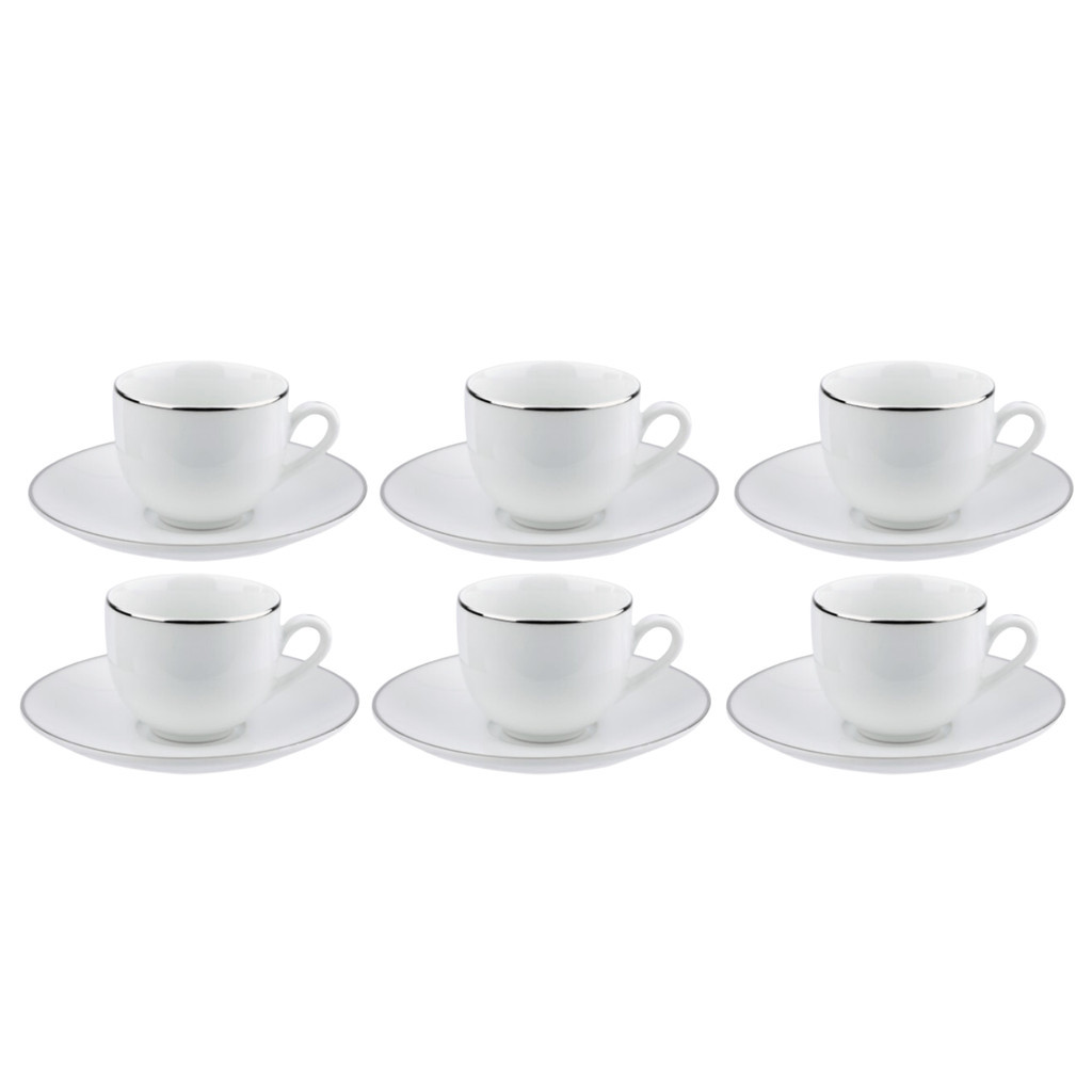 Jogo Xicaras De Chá Café Com Pires 220ml Porcelana Kit 6 Peças Borda Prata Luxo Legacy Silver Jogo Xicaras De Chá Café Com Pires 220ml Porcelana Kit 6 Peças Borda Prata Luxo Legacy Silver - Oferta na Shopee